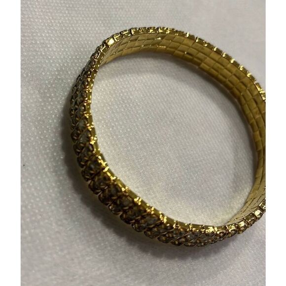 Diamond Gold Tone Bling Stretch Fashion Bracelet Glam Formal Black Tie Prom NEW - Picture 3 of 4